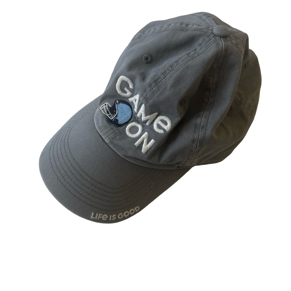 Life is Good Baseball Cap Hat Game On Football Helmet Gray 100% Cotton Adjust